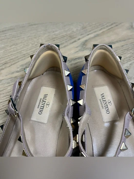 Valentino Garavani Rockstud Blue Leather Studded Ballet Flats Size 38.5 - Picture 9 of 11